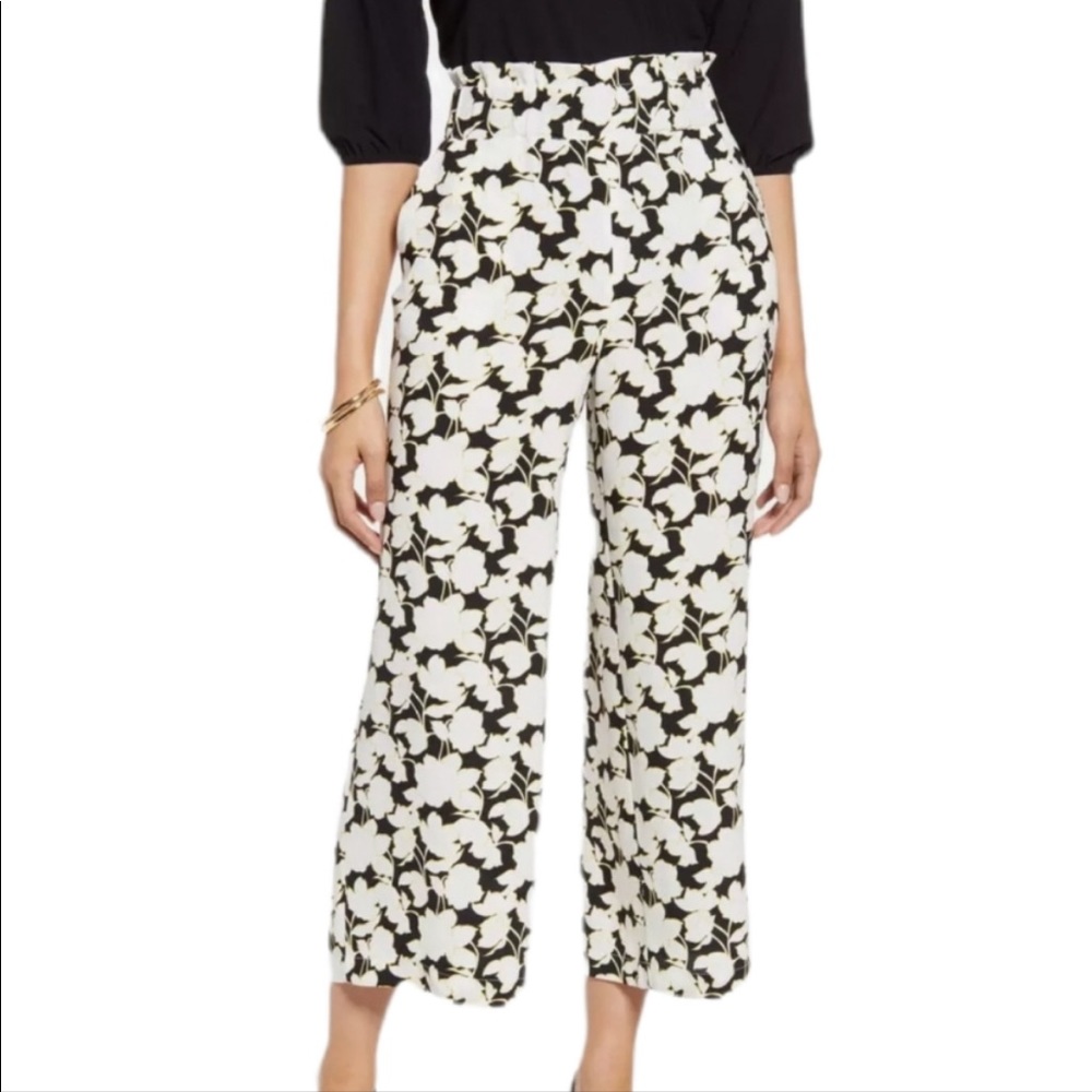 Halogen Floral Print Paperbag Waist Crop Wide Leg Pants Women’s Size S